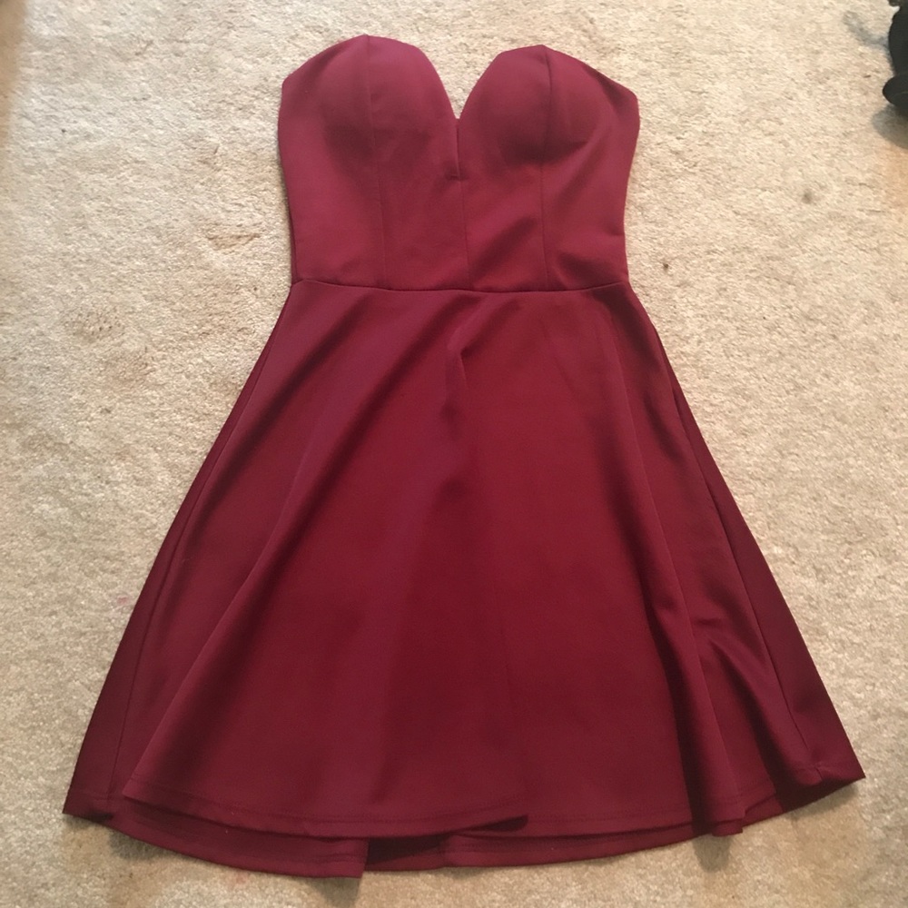 Burgundy strapless dress
